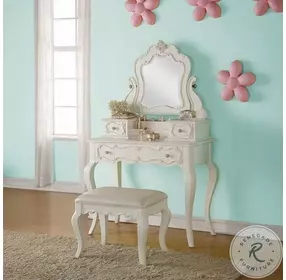 Edalene Pearl White Vanity Stool