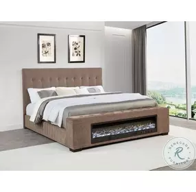 Senna Brown Queen Upholstered Panel Bed with Audio Flame Visualizer