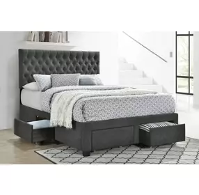 Soledad Gray Upholstered Full Storage Platform Bed