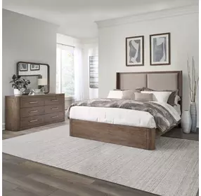 Bendfield Burnished Clay and Textured Gravel King Upholstered Shelter Bed