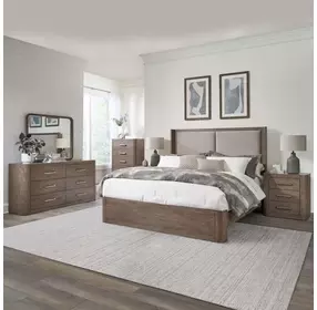 Bendfield Burnished Clay and Textured Gravel California King Upholstered Shelter Bed