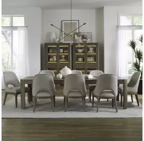 South Bend Burnished Clay and Textured Gravel Upholstered 9 Piece Extendable Rectangular Dining Set