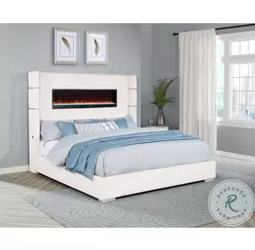 Tisdall Cream Wingback King Upholstered Fireplace Panel Bed