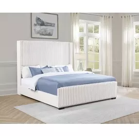 Natasha Cream King Upholstered Wingback Panel Bed