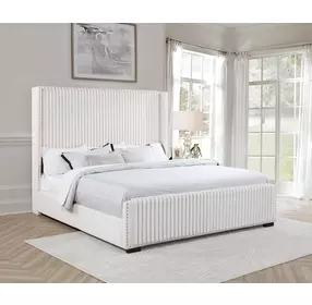Natasha Cream California King Upholstered Platform Bed with Nailhead Trim