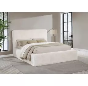 Rebecca Cream California King Upholstered Panel Bed