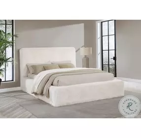 Rebecca Cream Faux Fur Queen Upholstered Panel Bed