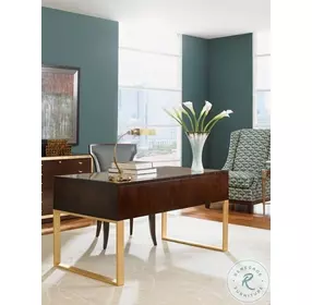 Bel Aire Rich Walnut And Gold Leaf Melrose Writing Desk