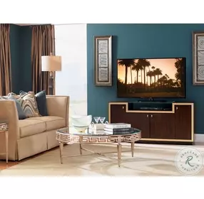 Bel Aire Rich Walnut And Gold Leaf Palisades 65" TV Stand