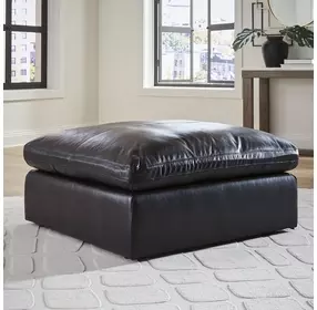 Emilia Black Leather Oversized Accent Ottoman