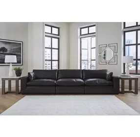 Emilia Black Leather Modular 140" Sofa
