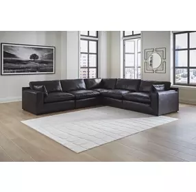 Emilia Black Leather Modular 5 Piece Sectional