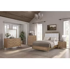 Aurora Latte Queen Upholstered and Leather Panel Bed