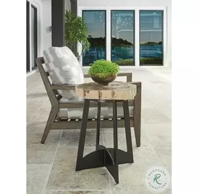 Alfresco Living Petrified Wood And Burnished Iron Petrified Side Table