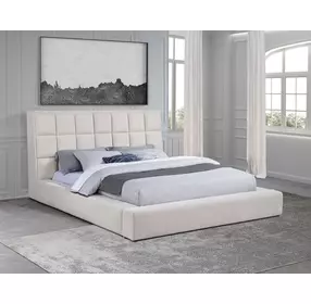 Dreux Cream King Upholstered Platform Bed with Hidden Storage and LED