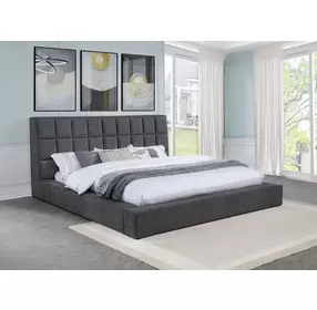 Dreux Gray Queen Upholstered Platform Bed with Hidden Storage and LED