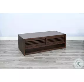 Willow Nest Dark Brown 54" Rectangular Coffee Table with Sliding Doors and Casters