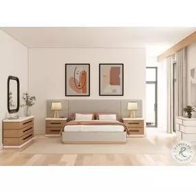 Portico Beige Upholstered King Panel Bed