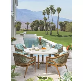 Palm Desert Poolside Cream And Brown Round Dining Table