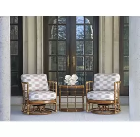 Sandpiper Bay Pink and White Upholstered Outdoor Swivel Chair