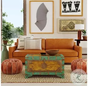 Artifacts Blue And Yellow Storage Trunk Coffee Table