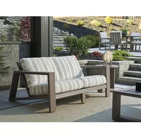 Mozambique Beige and Tan Outdoor 63" Loveseat