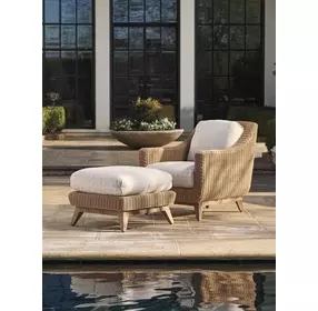 Isle of Palms Beige Upholstered Square Outdoor Ottoman