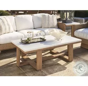 Isle of Palms Mocha and White Agate Stone Top Rectangular Outdoor Cocktail Table