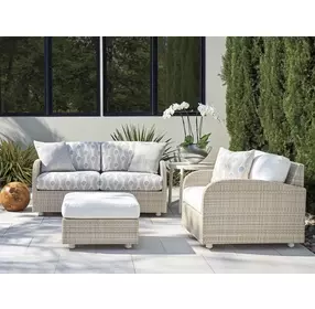 Sand Dune Cream and Blue Outdoor 60" Loveseat