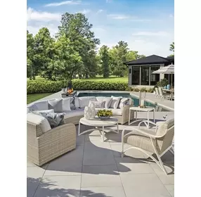 Sand Dune Cream Outdoor Round Stone Top Occassional Table Set