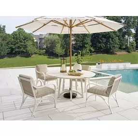 Sand Dune Cream Outdoor Round Stone Top Dining Room Set