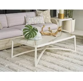 Sand Dune Cream Outdoor Rectangular Stone Top Occassional Table Set