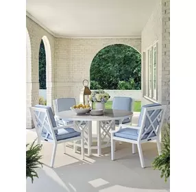 Island Classic Cream and Gray Outdoor Round Quartz Top Dining Room Set