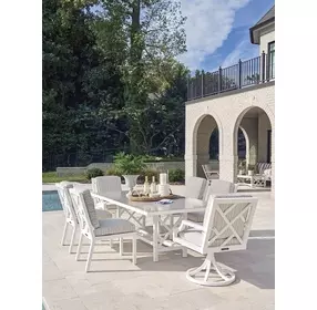 Island Classic Cream and Gray Outdoor Rectangular Quartz Top Dining Room Set