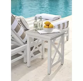 Island Classic Cream and Gray Outdoor Square Quartz Top Accent Table