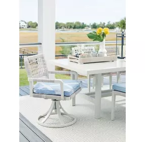 Seabrook Blue and White Upholstered Swivel Rocker Outdoor Dining Chair