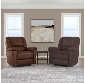 Plush Buffalo Performance Fabric Power Gliding Recliner with Power Lumbar and USB Charging