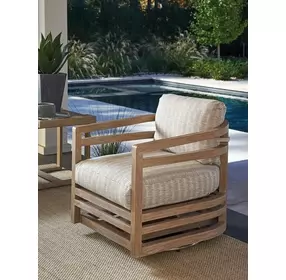 Stillwater Cove Tan Upholstered Outdoor Swivel Lounge Chair