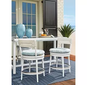 Ocean Breeze Promenade Blue and White Upholstered Outdoor Swivel Counter Height Stool