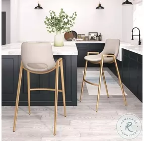 Desi Beige and Gold Bar Stool Set of 2