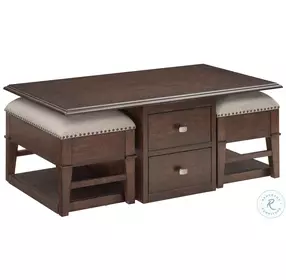 Claremore Brown 2 Drawer Occasional Table Set with Two Benches