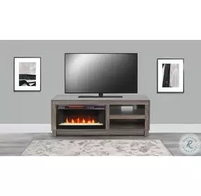 Napa Hearth Gray Walnut Melamine 56" Media Console with Crystal Fireplace Insert