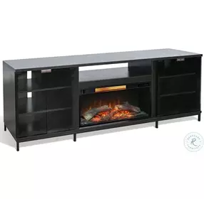 Newport Modern Black Oak Melamine 70" Media Console with Log Fireplace Insert