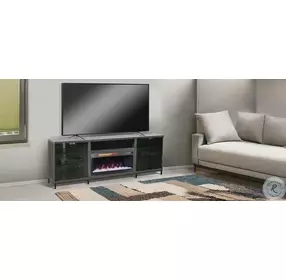 Newport Modern Gray Walnut Melamine 70" Media Console with Crystal Fireplace Insert