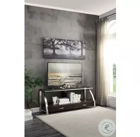 Tioga Espresso And Brushed Chrome Metal TV Stand