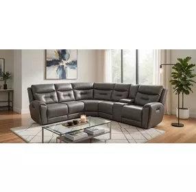 Point Break True Grit Greystone Power Reclining RAF Sectional with Power Headrest and Lumbar