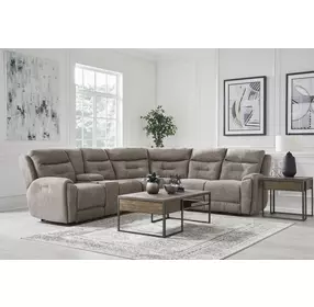 Point Break Mushroom 3 Piece Modular Triple Power Reclining Loveseat Sectional with Hidden Cup Holders and USB Charging