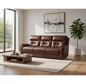 Point Break Hazelnut Leather 90" Triple Power Reclining Sofa with USB Charging