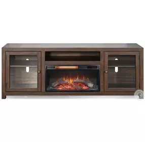 Hearthwood Haven Dark Brown 112" Media Wall with Log Fireplace Insert
