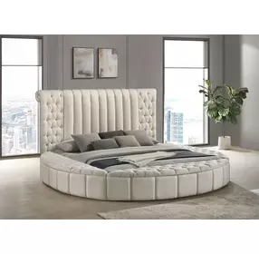 Sonya Ivory King Upholstered Panel Storage Bed
